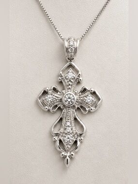 Vintage-Inspired 925 Sterling Silver Ornate Cross Pendant EUC 1 1/2" #637